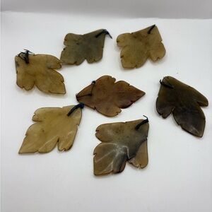 Vintage Hand Carved Stone Leaf Pendants Lot of 7 Natural Jade Look 2”